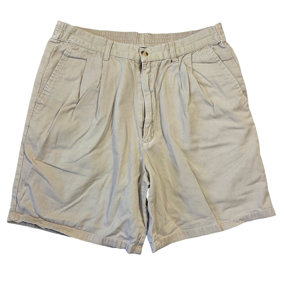 Honors Mens Vintage Pleated Chino Shorts Khaki Tan 100% Cotton Size 34 Eclectic